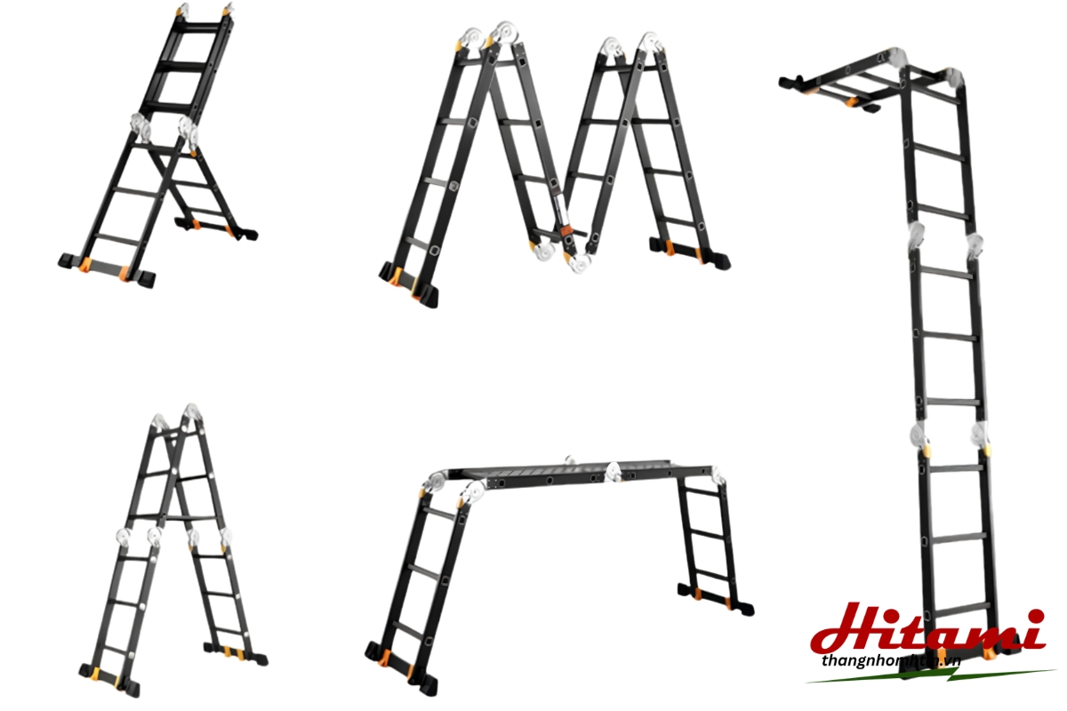 Thang nhôm gấp 4 khúc thay đổi nhiều hình dạng